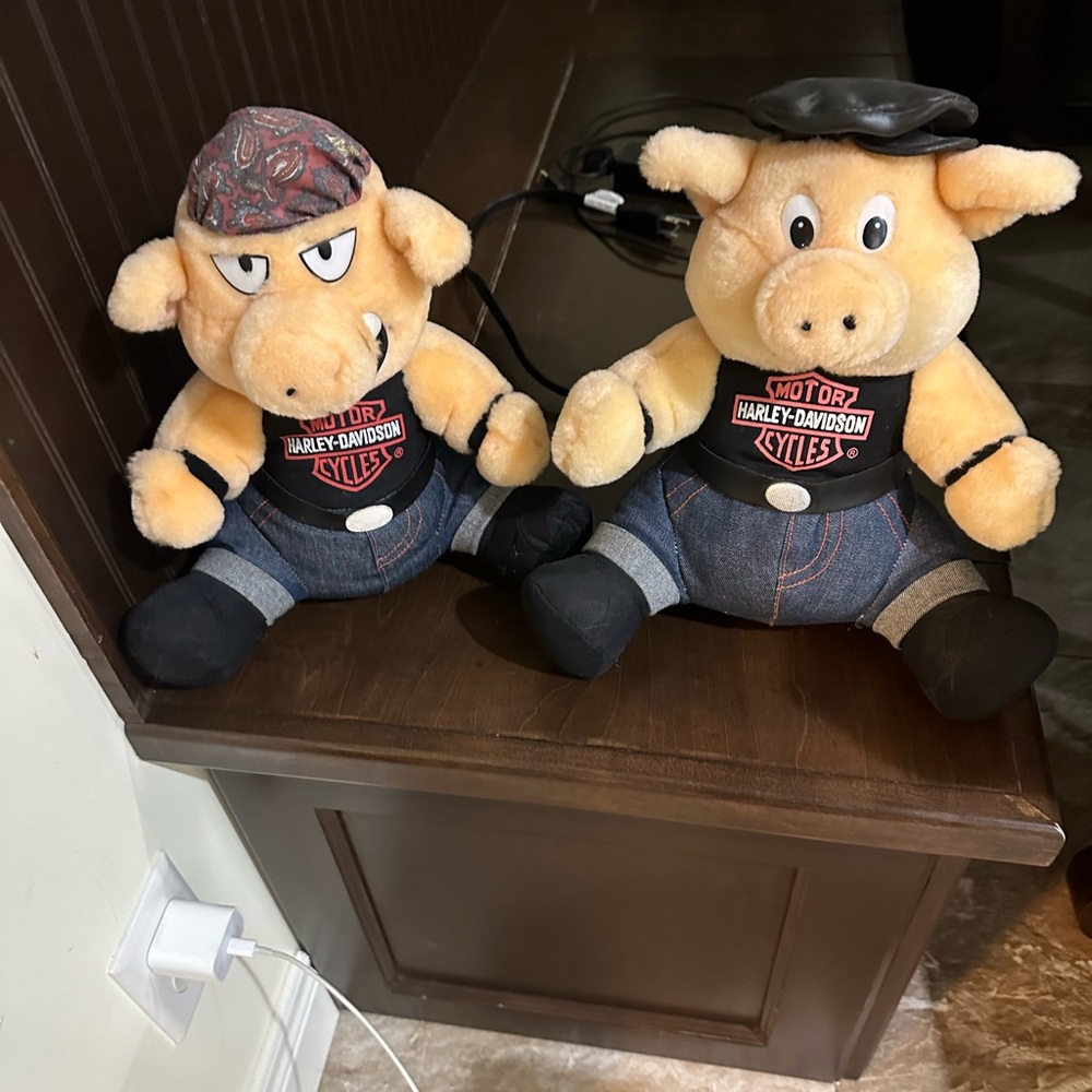 Pair of Vintage Harley Davidson Plush Pig